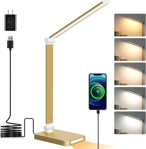 Vista 9 de Lámpara de escritorio LED con puertos USB, lámparas de escritorio táctiles para oficina en casa con 5 modos 3 Brightness Desk Light with Small