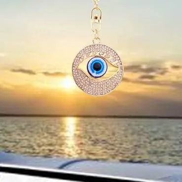 Vista 7 de Llavero azul de ojo malvado, dijes colgantes para bolso de mano con clip de mosquetón, adorno para espejo retrovisor de automóvil, decoración