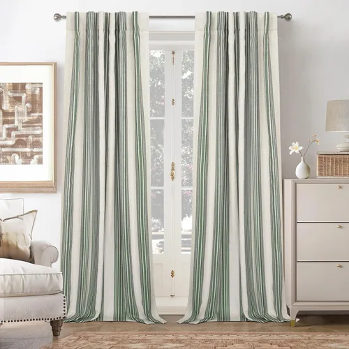 Vista 70 de DriftAway Chris Linen - Cortinas opacas con capa térmica y reductora de sonido, 63 pulgadas de largo para dormitorio, cortinas estampadas a rayas