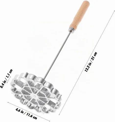 Vista 4 de Ciieeo Rosette Timbale Set Moldes de aluminio para gofres con mango de madera, plancha de pastelería sueca para galletas Bunuelos Herramienta