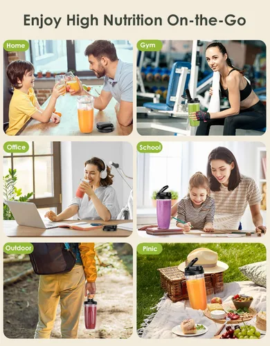 Vista 7 de Batidora de Smoothies, Licuadora Personal de 1100W para Batidos y Smoothies, Combo de Licuadoras y Molinillo para Cocina con 2 * 22 Oz Vasos Para