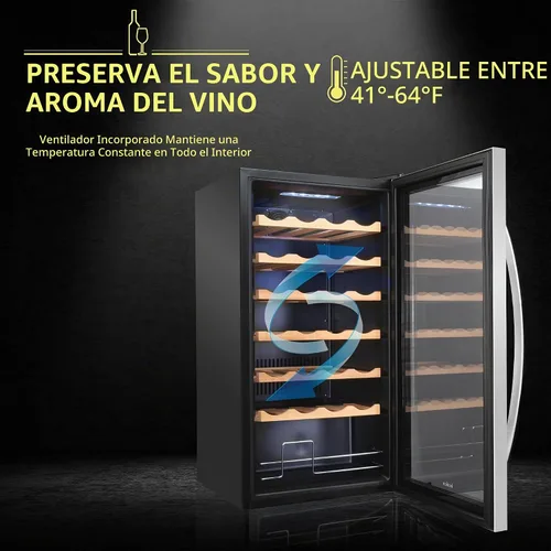 Vista 3 de SCHMÉCKÉ Refrigerador de vino con compresor de 28 botellas con cierre – Gran bodega independiente para vino tinto, blanco, champán o espumoso
