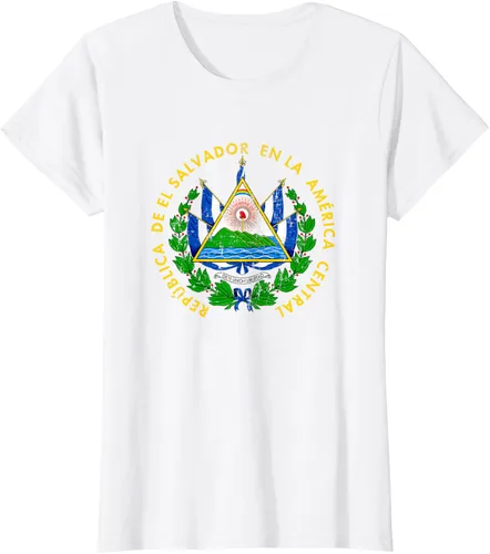 Vista 22 de Escudo de armas de El Salvador Salvadoran Distressed Design T-Shirt