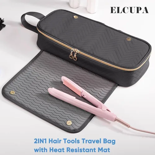 Vista 7 de Bolsa de viaje 2 en 1 para herramientas para el cabello con alfombrilla resistente al calor para Shark Flexstyle, planchas, alisadoras, rizadores