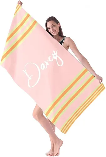 Vista 10 de Toalla de playa personalizada con nombres, toallas de playa personalizadas para adultos, mujeres y hombres, toallas de playa a rayas personalizadas