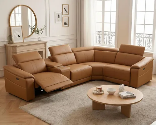 Vista 8 de Sofá reclinable eléctrico de cuero transpirable, sofá reclinable de 3 asientos para sala de estar, sofá modular de estilo moderno con reclinables