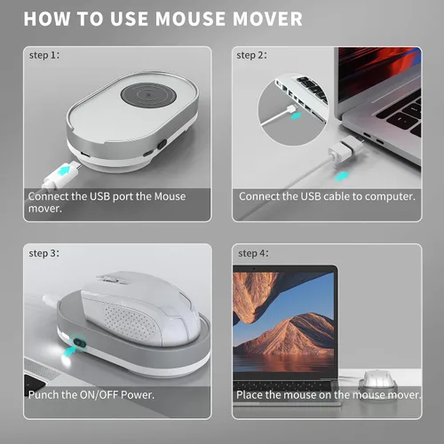 Vista 6 de Mouse Jiggler, dispositivo de movimiento de mouse indetectable con cable USB sin unidad y adaptador USB, movimiento físico automático del mouse