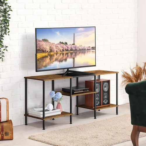 Vista 7 de OYEAL Soporte de TV para TV de 50 pulgadas, soporte de TV rústico para dormitorio con estantes de almacenamiento, centro de entretenimiento pequeño