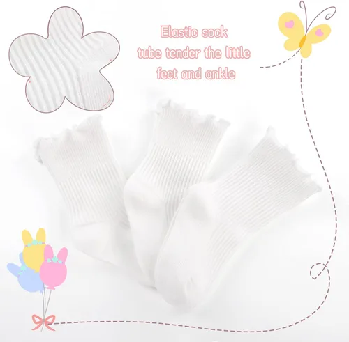 Vista 4 de Witwot Calcetines tobilleros con volantes para bebés y niñas, calcetines de algodón para vestir de 6M a 7 años