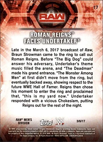 Vista 2 de 2018 Topps WWE Road to Wrestlemania #17 Roman Reigns Faces Undertaker