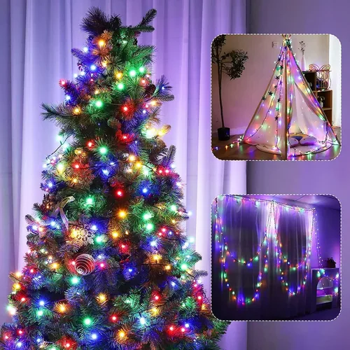 Vista 7 de Luces de Navidad operadas por batería - 132 pies, 300 LED, 8 modos, impermeables para interiores y exteriores, luces de hadas, tiras de luces