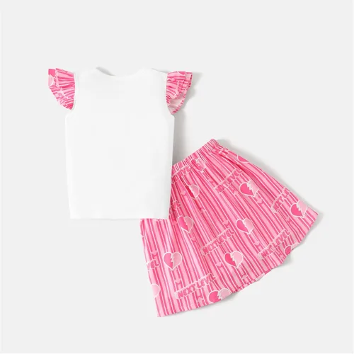 Vista 5 de L.O.L. Surprise! Girls Skirt Set 2Pcs Kid Girl Graphic Print Tie Knot Ruffle Sleeve Cotton Tee and Allover Print Skirt Set
