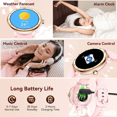 Vista 7 de Reloj inteligente para mujer, monitor de fitness HD de 1.27 pulgadas (respuesta/haz llamadas) con más de 110 modos deportivos/frecuencia