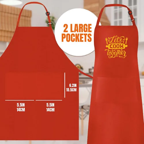 Vista 4 de Delantal con babero ajustable personalizado – Delantales de cocina personalizados con 2 bolsillos para mujeres y hombres – Añade tu nombre