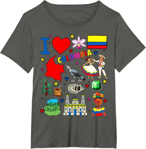 Vista 52 de Camiseta con diseño de bandera y mapa de I Love Colombia dibujada a mano