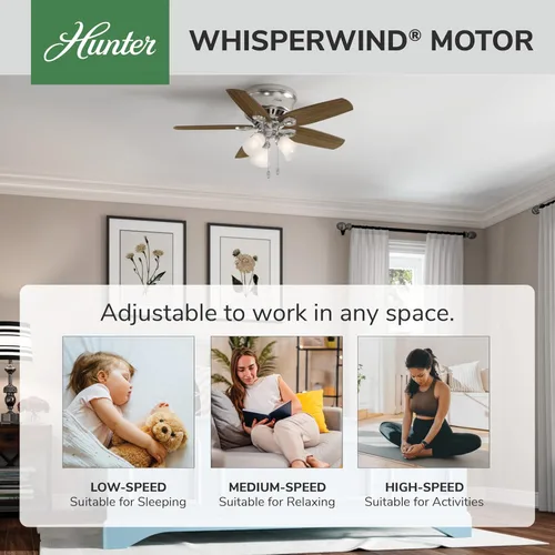 Vista 5 de Hunter - Ventilador de techo para interiores de 42 pulgadas con luces LED - Ventilador de techo con cadena de tracción, para dormitorio, sala