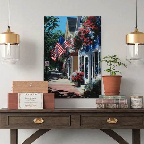 Vista 8 de JDBeehpy 1pcs Framed American Flag Wall Art Patriotic Poster Printing July 4th Patriotic Wall Decoration Street View Flower Painting Farmhouse