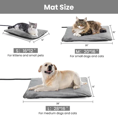 Vista 8 de Almohadilla térmica para exteriores, cama térmica para mascotas para perros pequeños, medianos, grandes y gatos, control automático de temperatura