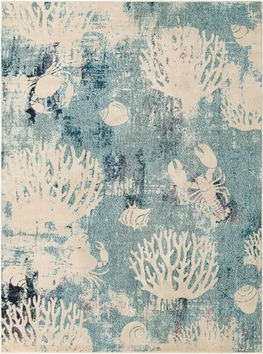 Vista 11 de Unique Loom Positano Collection - Alfombra costera moderna con conchas de langosta de coral, color azul claro (2 x 7 pies)