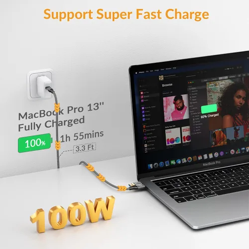 Vista 4 de Cable Thunderbolt 4 [certificación USB-IF] iDsonix 2 en 1 USB 4.0 Cable [3.3 pies] con transferencia de datos de 40 Gbps, pantalla dual 4K de 8K a