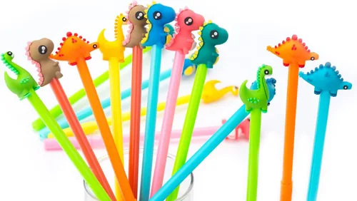 Vista 3 de Bonitos bolígrafos de tinta negra de dinosaurio, divertidos bolígrafos de gel de escritura kawaii para suministros escolares de oficina, juego de 16