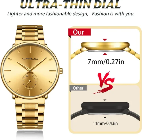 Vista 2 de Mens Watches Ultra-Thin Minimalist Waterproof-Fashion Wrist Watch for Men Unisex Dress with Stainless Steel Band-Black Hands