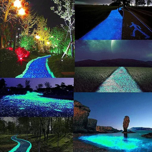 Vista 11 de 300 rocas brillantes, rocas que brillan en la oscuridad para decoración al aire libre, jardín, césped, patio, pecera, acuario, decoración de patio