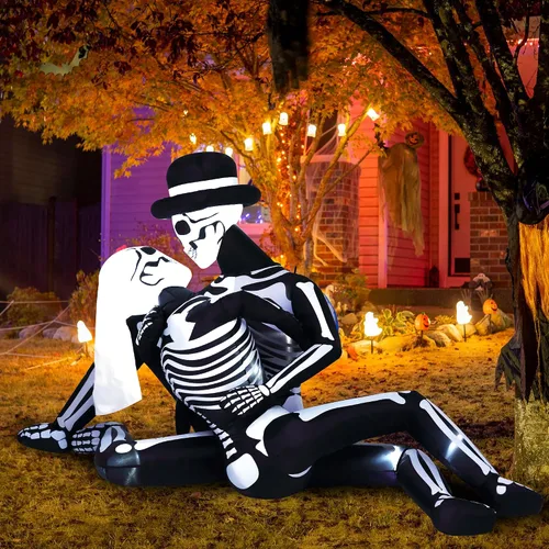 Vista 8 de ZPISF - Esqueleto inflable de Halloween de 6 pies, gato y perro negro Gato y perro de 6 pies