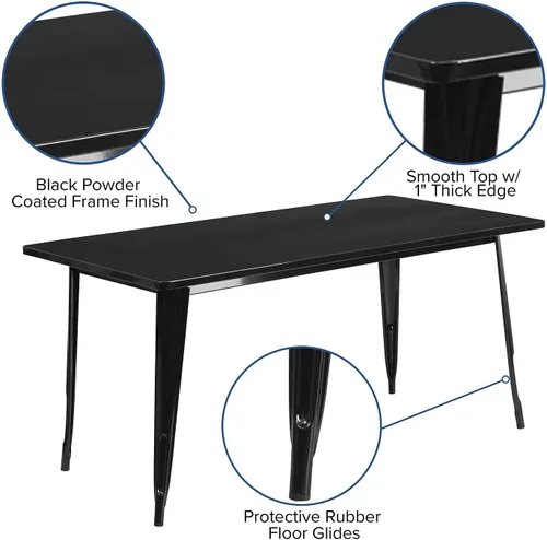 Vista 4 de Flash Furniture - Mesa rectangular de metal para interior o exterior (31.5 x 63.0 pulgadas), NA, Negro