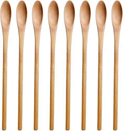 Vista 13 de Meiyahome - Cuchara helada ovalada de madera de 8.3 in, cuchara elíptica, cuchara agitadora de madera maciza, cuchara larga de madera, cuchara