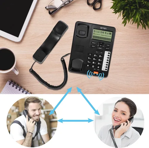 Vista 6 de Sistemas de teléfonos con cable de dos líneas de Ornin para pequeñas empresas y hogar, solo teléfono de escritorio (negro)