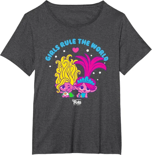 Vista 25 de DreamWorks Trolls Band Together - Camiseta para niñas con leyenda "Rule", diseño Negro