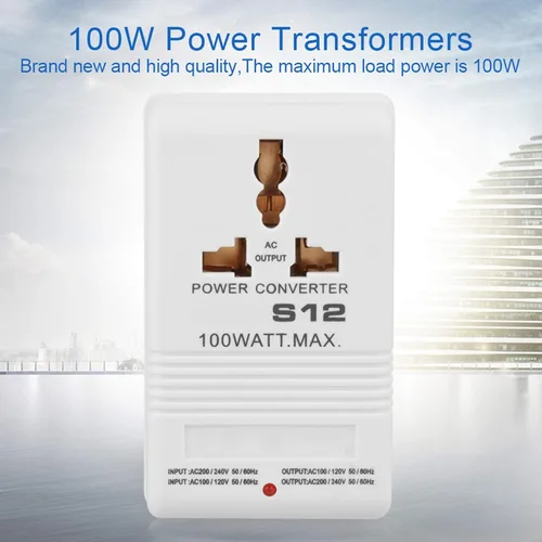Vista 5 de Convertidor de voltaje Step-Up y Step-Down 100W Transformador de potencia 110V 120V a 220V 240V Adaptador de viaje (CN enchufe estándar)