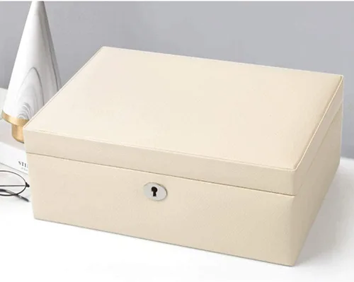 Vista 5 de Joyero, joyero, organizador de joyería, joyero, joyero, joyero, organizador de cuero, caja de joyería con cerradura, espejo de 2 capas, vitrina