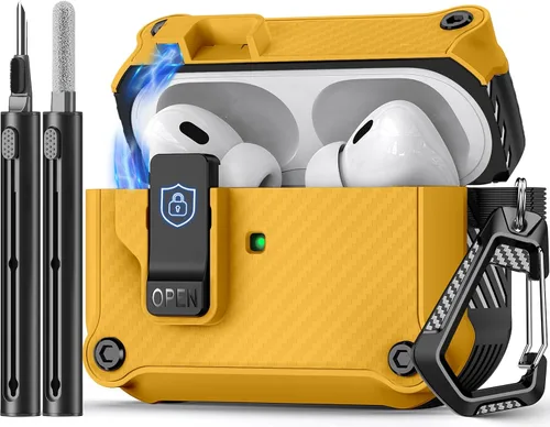 Vista 15 de Pohgelan Compatible con AirPods Pro 2ª/1ª generación, estuche con cierre magnético automático y kit de limpieza, compatible con funda Magsafe - Negro