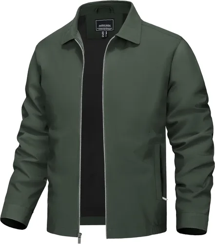 Vista 17 de TACVASEN Chaqueta Cortavientos Ligera para Hombre con Cremallera Completa Cuello Plegable Chaquetas Abrigo Casual Ligero con Bolsillos con Cremallera
