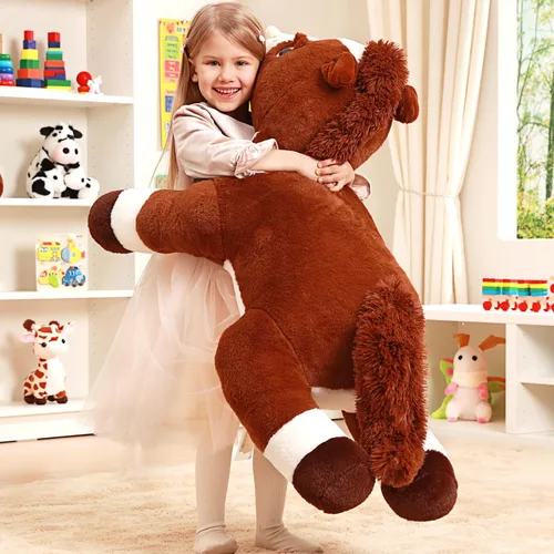 Vista 5 de IKASA Juguete de peluche de caballo gigante, juguetes suaves grandes y grandes, 33.5 pulgadas, tamaño enorme, lindo peluche mullido de gran