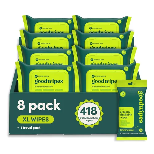 Vista 13 de Goodwipes Toallitas desechables para el trasero - Vitamina E y aloe - Seguras para alcantarillado y fosa séptica - Toallitas húmedas extra grandes