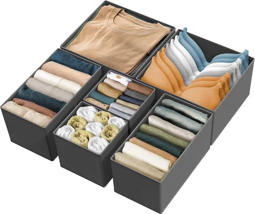 Vista 15 de Simple Houseware Organizador de cajones de ropa interior para lencería, ropa interior, brasier, bragas, calcetín, mameluco, juego de 6, gris