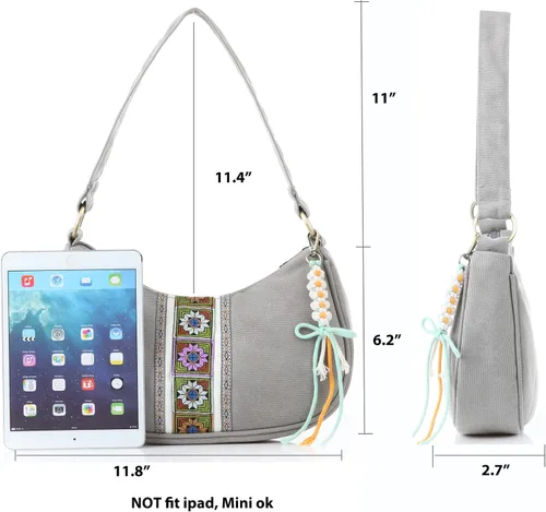 Vista 4 de Bolso Hobo para mujer, mini bolso de hombro de tela