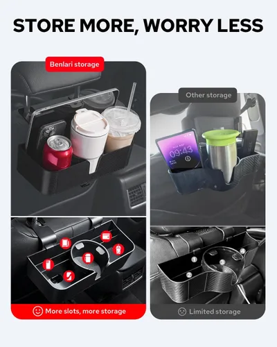 Vista 8 de Benlari Organizador de asiento trasero para reposacabezas de automóvil con portavasos de 3.7 pulgadas, organizador de respaldo de asiento 3 en 1
