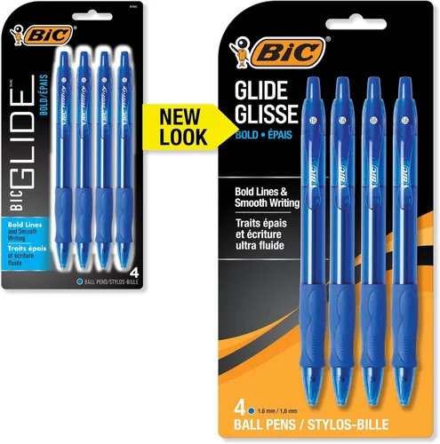 Vista 2 de BIC Glide Bolígrafos de punta gruesa azul, punta gruesa (1.6 mm), paquete de 4 unidades, bolígrafos retráctiles de punta redonda con cómodo agarre