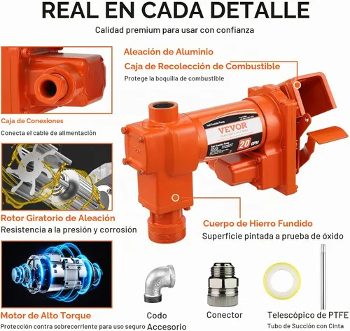 Vista 6 de VEVOR Bomba de transferencia de combustible, 12 V CC 20 GPM 1/4 HP, bomba extractora de gasolina con boquilla automática, manguera de descarga