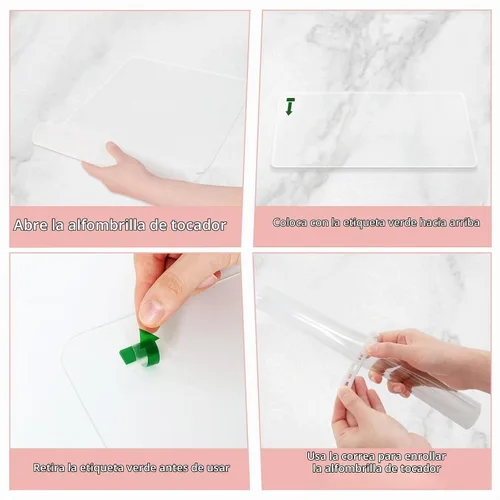 Vista 5 de Alfombrilla de maquillaje de silicona para tocador, 15.4" x 11.6" resistente al calor, alfombrilla de escritorio transparente, fácil de limpiar