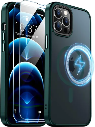 Vista 13 de Funda magnética para iPhone 12 Pro Max, [compatible con MagSafe] [2 protectores de pantalla de vidrio templado] [mate translúcido] Funda de grado