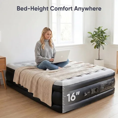 Vista 8 de Sekey Colchón de aire completo con bomba incorporada, cama de aire elevada Negro