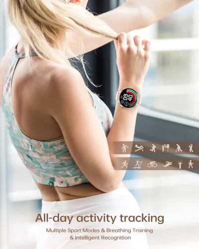 Vista 4 de Reloj inteligente para mujer con llamada Bluetooth, reloj de fitness personalizable, rastreador de actividad y relojes inteligentes para teléfonos