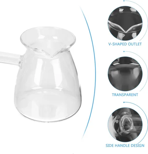 Vista 4 de Hemoton Cafetera turca de vidrio de borosilicato de 14.25 onzas, cafetera para estufa con asa, calentador de leche, chocolate caliente o mantequilla