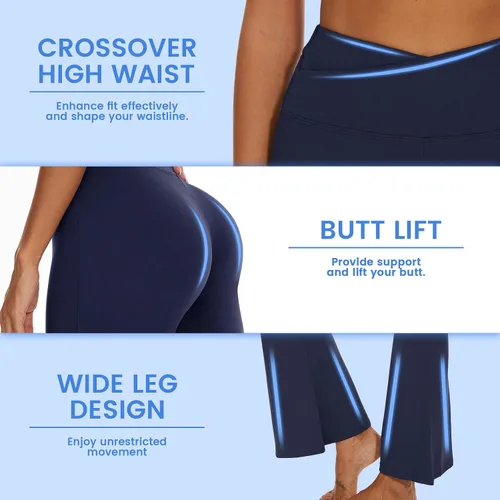 Vista 2 de GAYHAY Leggings acampanados para mujer, con bolsillos, pantalones de yoga cruzados, cintura alta, control de abdomen, corte de bota, leggings