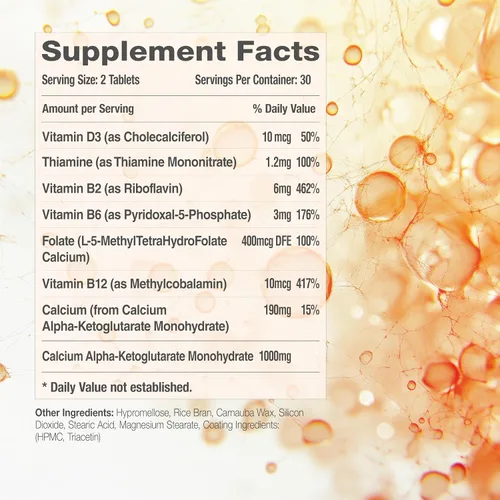 Vista 5 de Rejuvant AKG Longevity Supplement 1000 mg Ultra 98% puro (calcio alfa-cetoglutarato), nueva fórmula, tabletas recubiertas, fórmula patentada